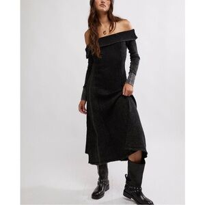Free People Black Off-Shoulder Midi Dress